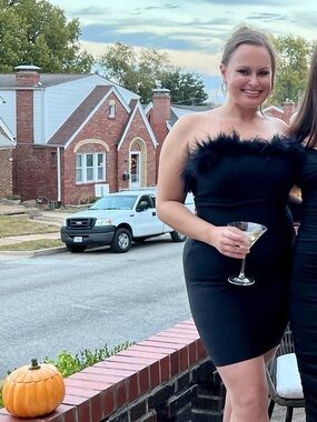 Black Feather-Trim Strapless Dress